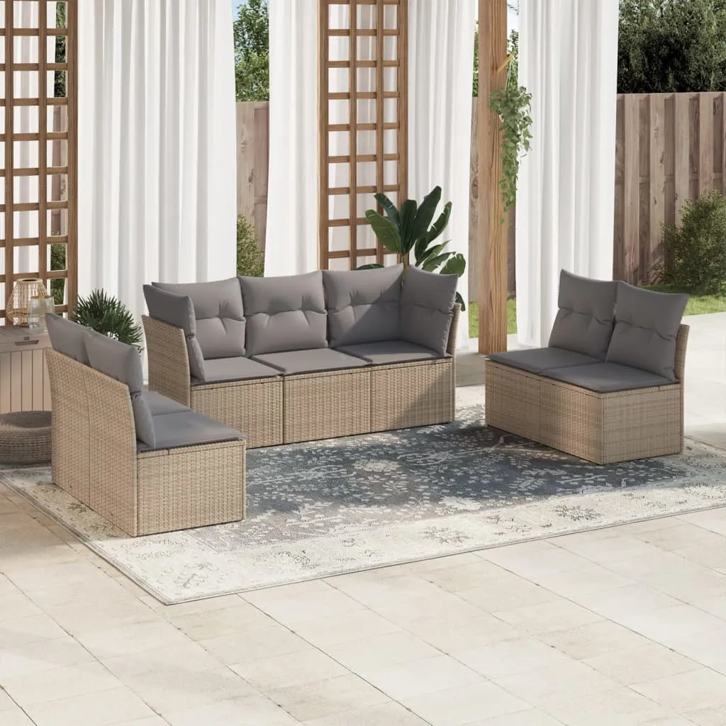 vidaXL Set Divani da Giardino 7 pz con Cuscini Beige in Polyrattan