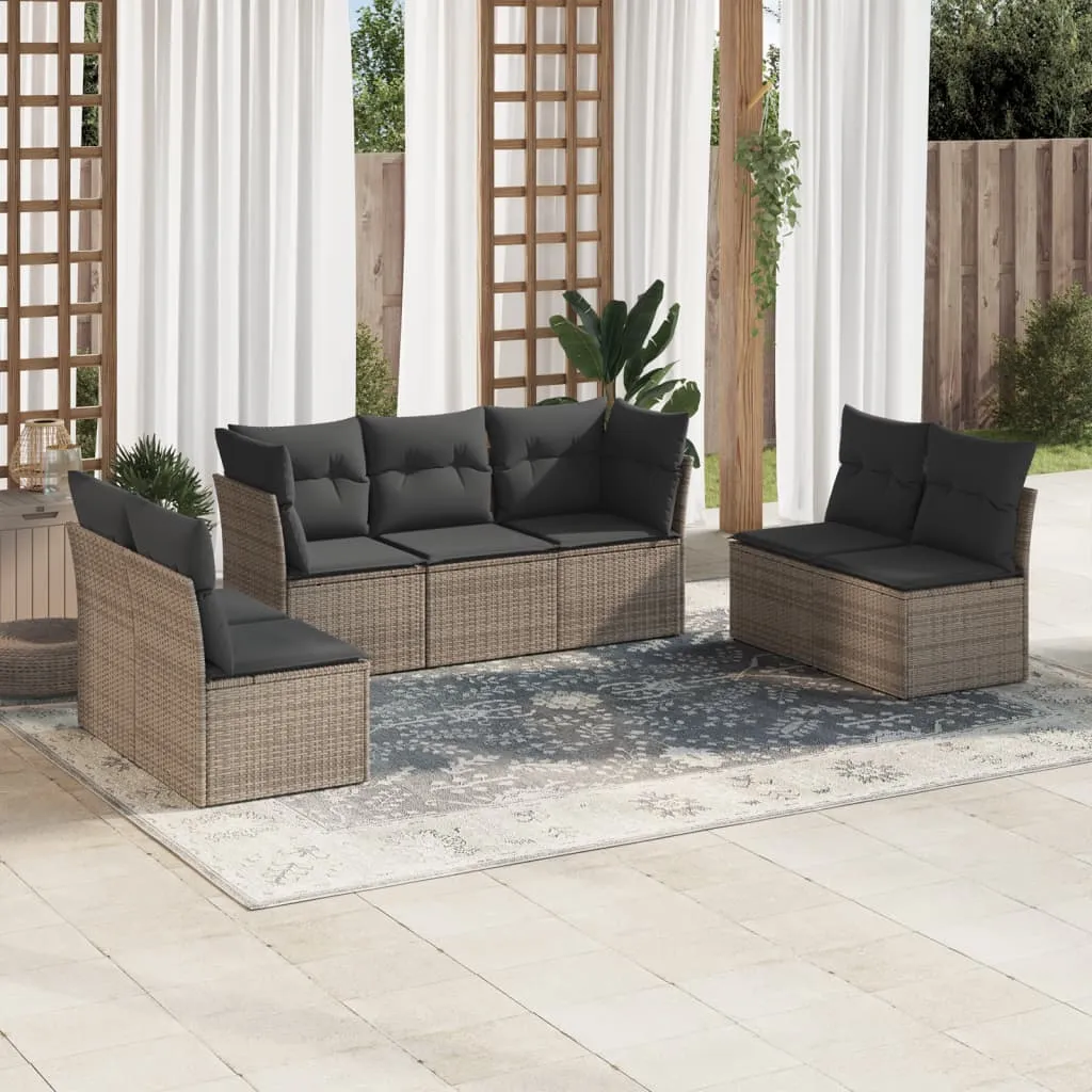 vidaXL Set Divani da Giardino 7 pz con Cuscini Grigio in Polyrattan