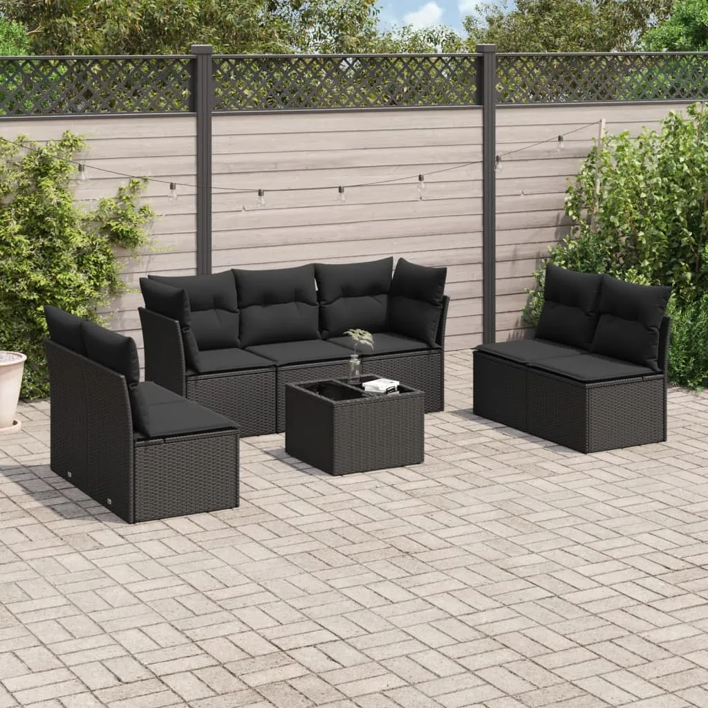 vidaXL Set Divani da Giardino con Cuscini 8 pz Nero in Polyrattan