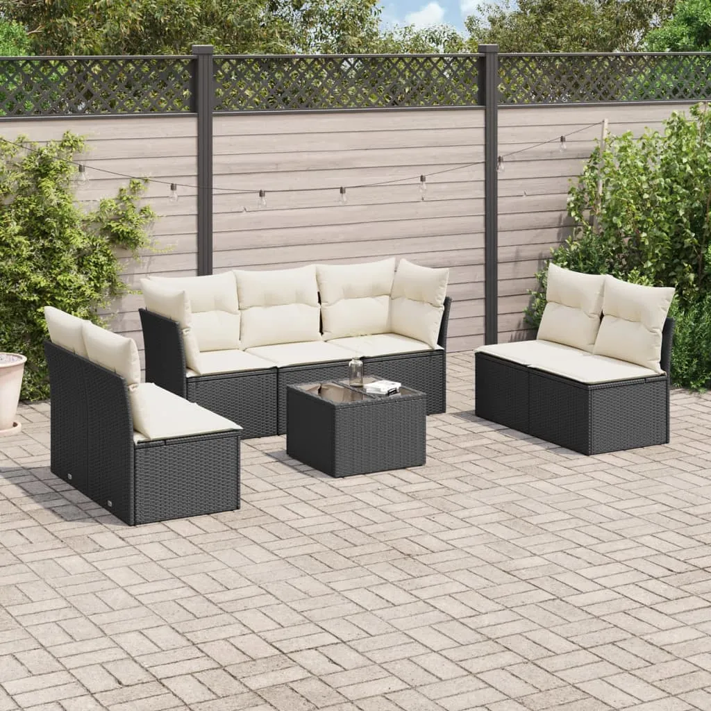 vidaXL Set Divani da Giardino con Cuscini 8 pz Nero in Polyrattan