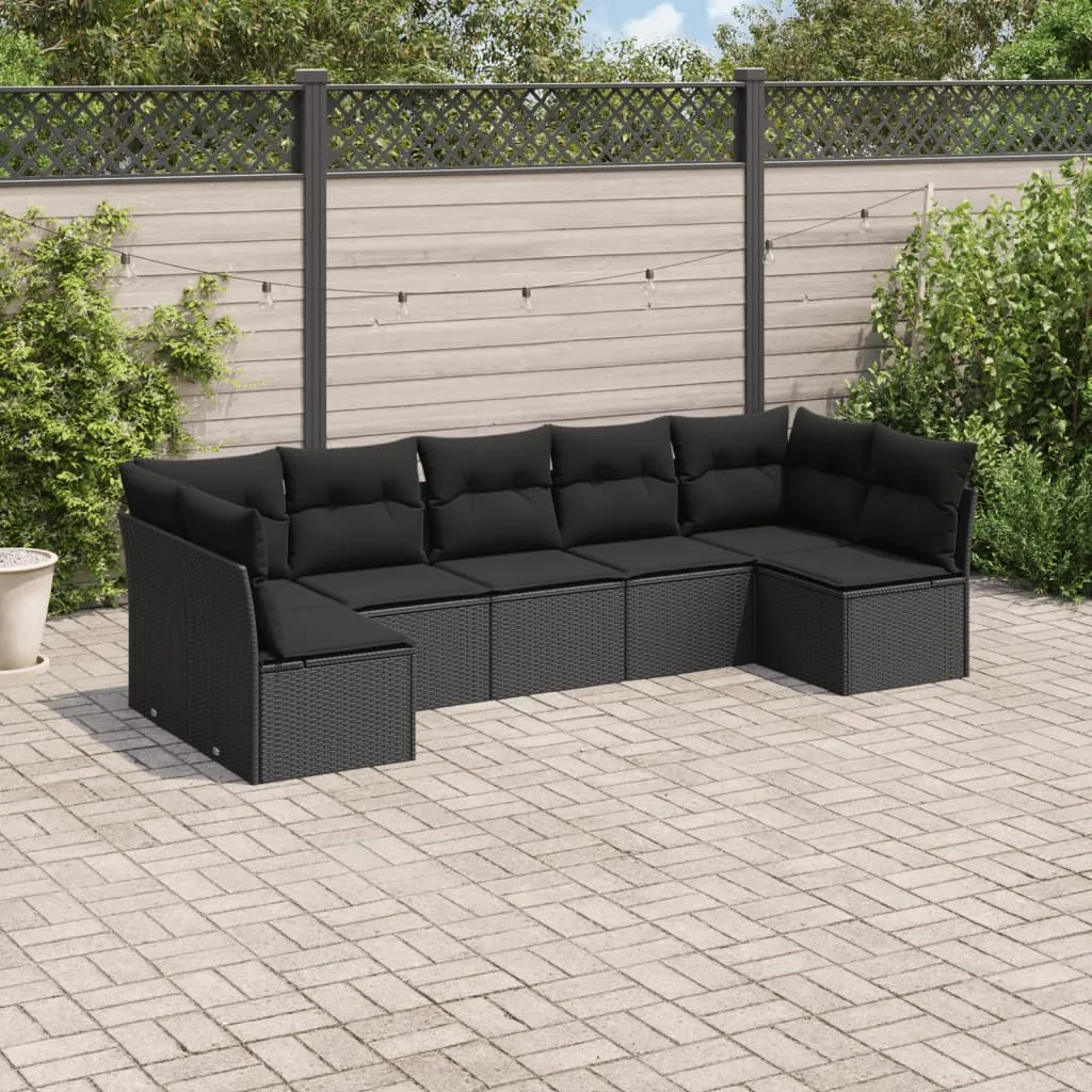 vidaXL Set Divani da Giardino con Cuscini 7pz Nero Polyrattan