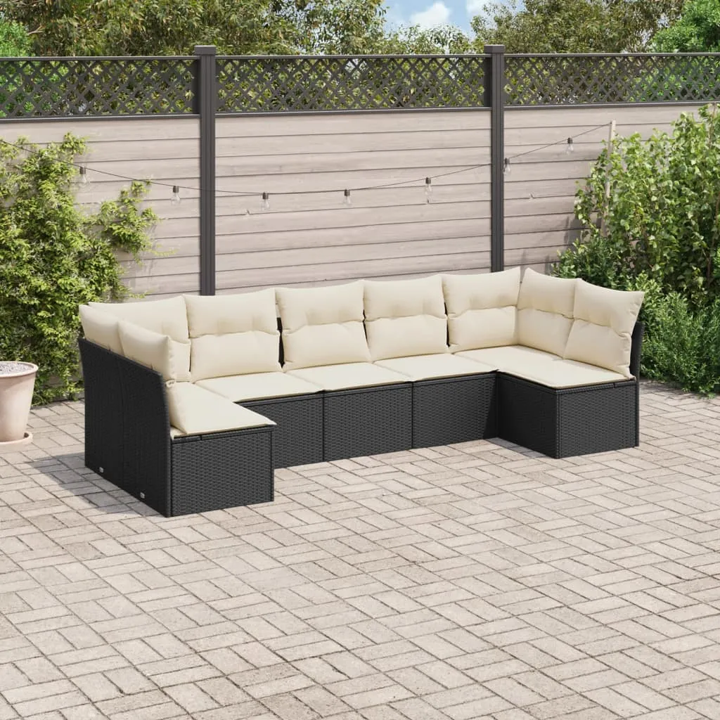 vidaXL Set Divani da Giardino con Cuscini 7pz Nero Polyrattan