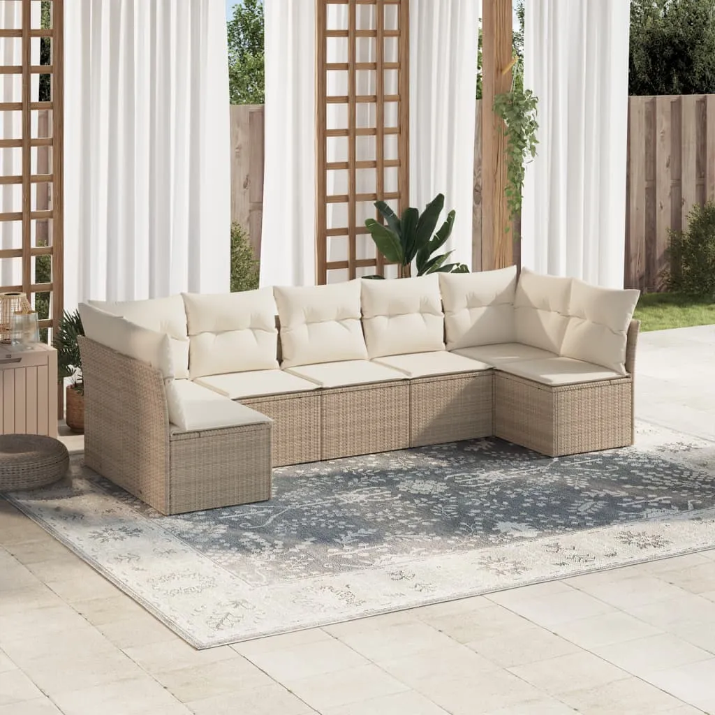 vidaXL Set Divani da Giardino 7 pz con Cuscini Beige in Polyrattan