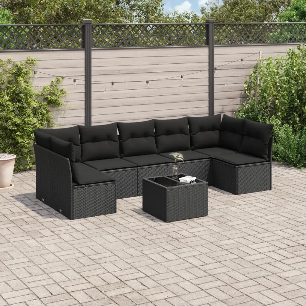 vidaXL Set Divani da Giardino con Cuscini 8 pz Nero in Polyrattan