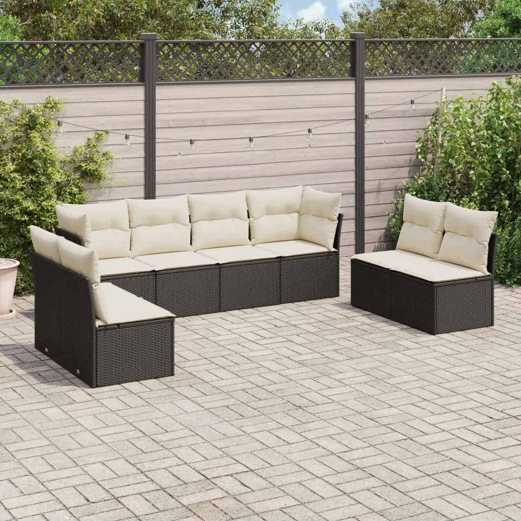 vidaXL Set Divani da Giardino con Cuscini 8 pz Nero in Polyrattan