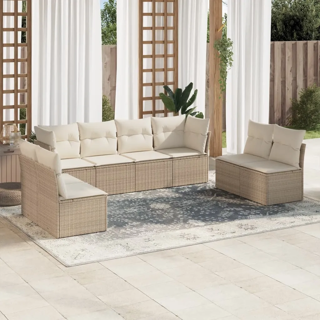 vidaXL Set Divano da Giardino 8 pz con Cuscini Beige in Polyrattan