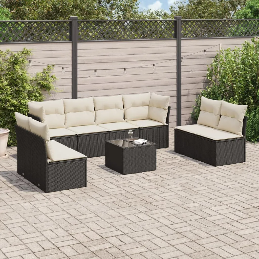 vidaXL Set Divani da Giardino 9 pz con Cuscini Nero in Polyrattan