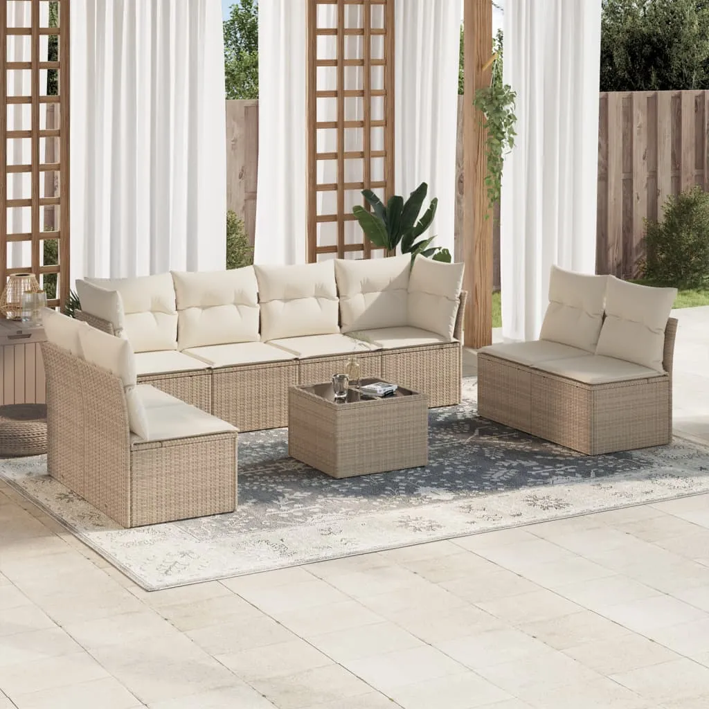 vidaXL Set Divano da Giardino 9 pz con Cuscini Beige in Polyrattan