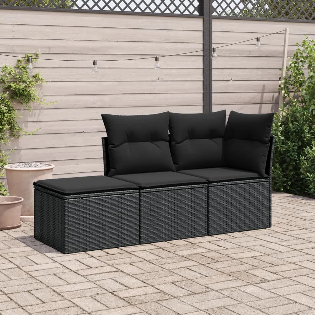 vidaXL Set Divani da Giardino 3 pz con Cuscini in Polyrattan Nero