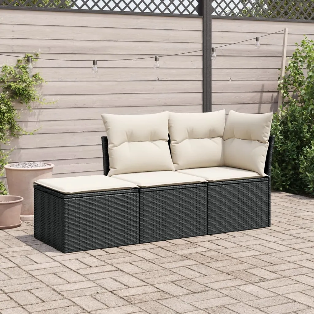 vidaXL Set Divani da Giardino 3 pz con Cuscini in Polyrattan Nero