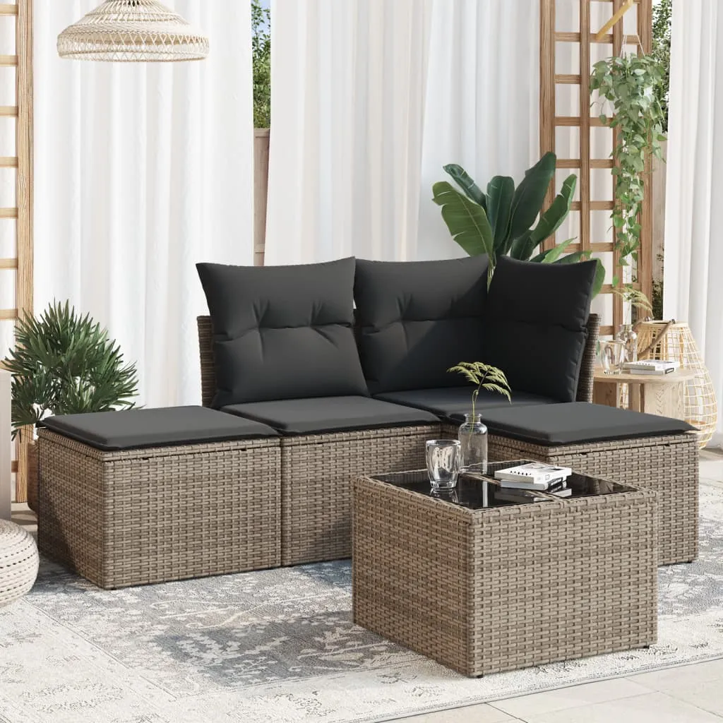 vidaXL Set Divano da Giardino 5 pz con Cuscini Grigio in Polyrattan