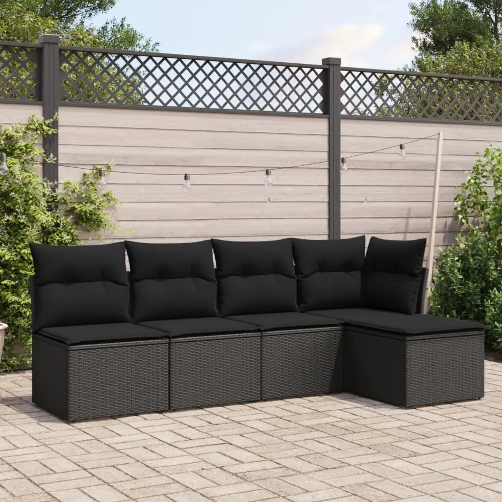 vidaXL Set Divani da Giardino 5 pz con Cuscini in Polyrattan Nero