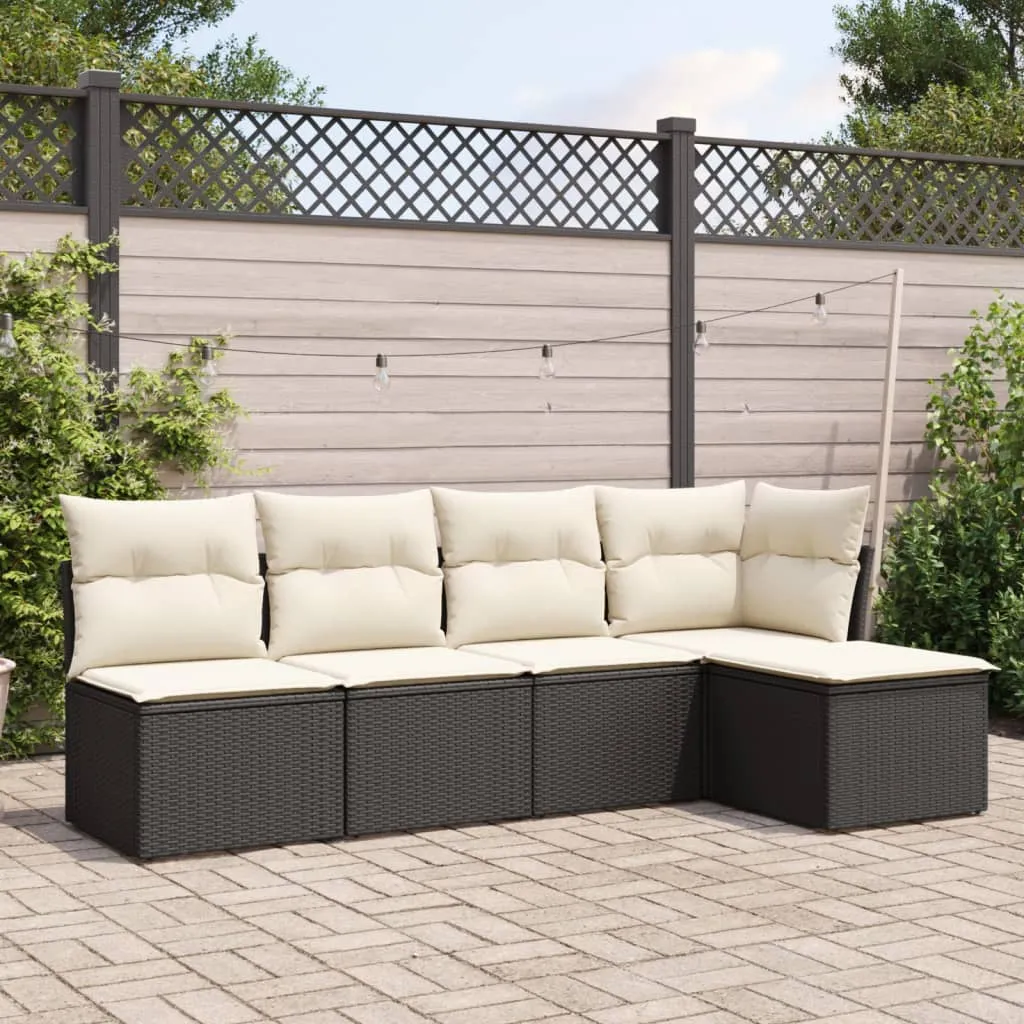 vidaXL Set Divani da Giardino 5 pz con Cuscini in Polyrattan Nero