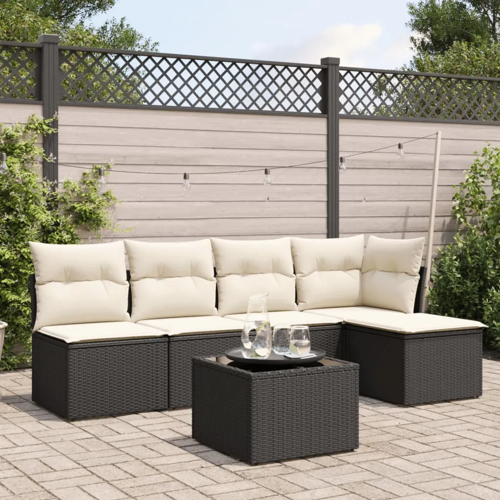 vidaXL Set Divano da Giardino 6 pz con Cuscini Nero in Polyrattan