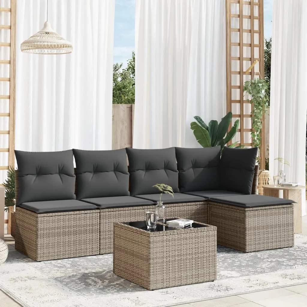 vidaXL Set Divano da Giardino 6 pz con Cuscini Grigio in Polyrattan