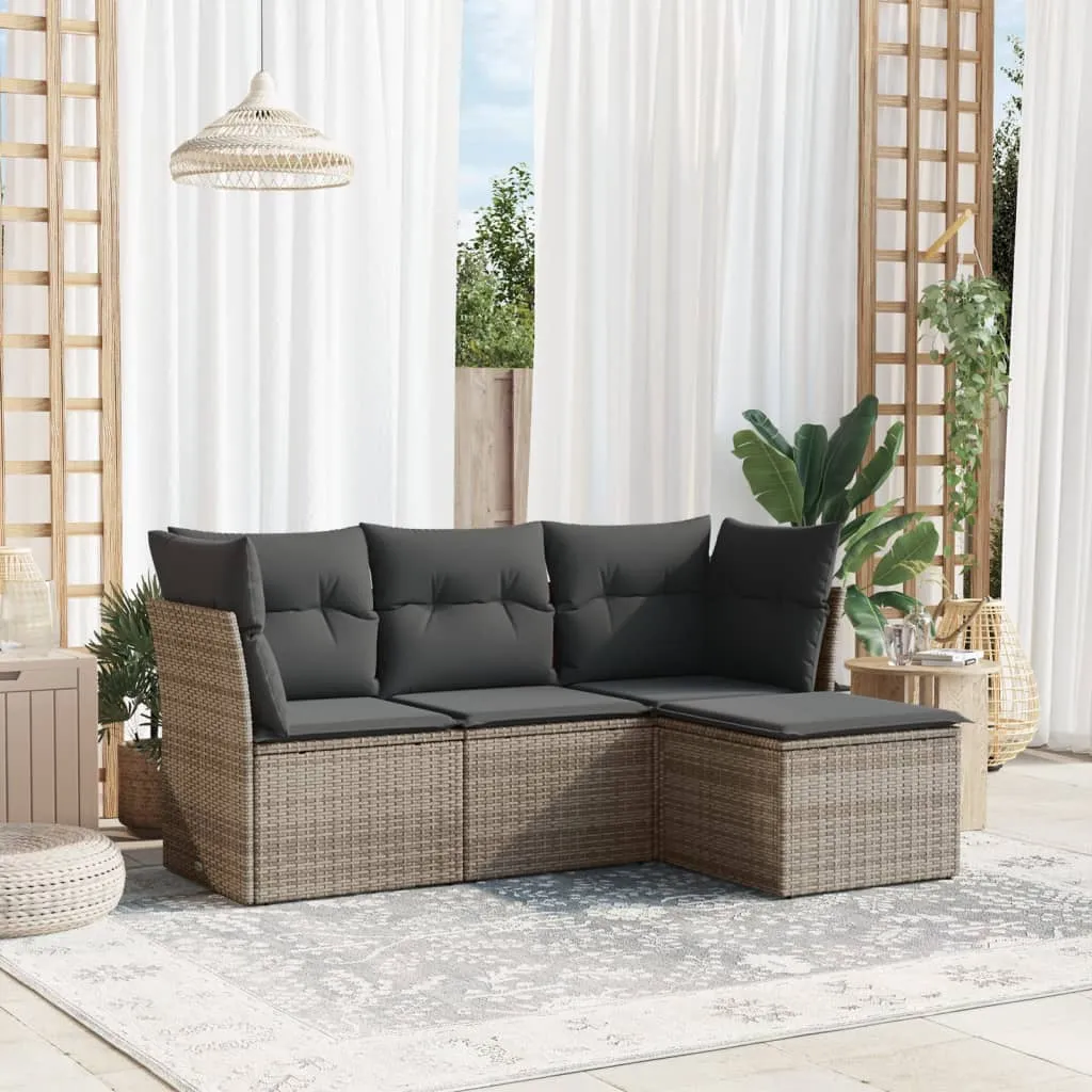 vidaXL Set Divani da Giardino 4 pz con Cuscini in Polyrattan Grigio