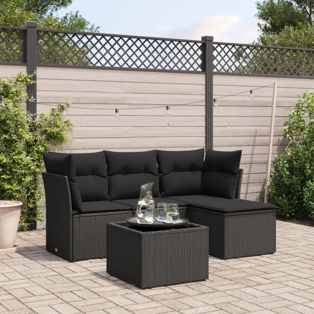 vidaXL Set Divani da Giardino 5 pz con Cuscini in Polyrattan Nero