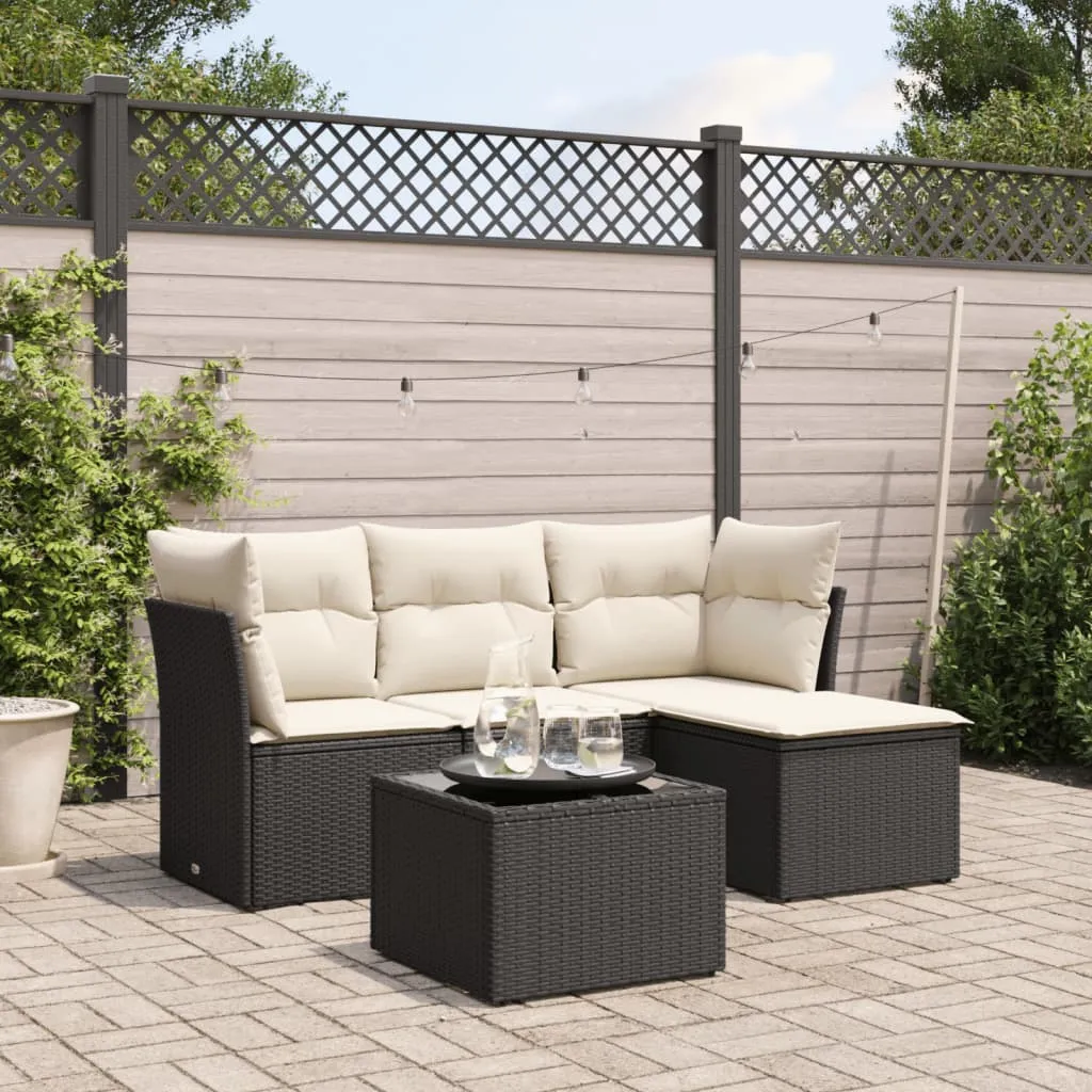 vidaXL Set Divani da Giardino 5 pz con Cuscini in Polyrattan Nero