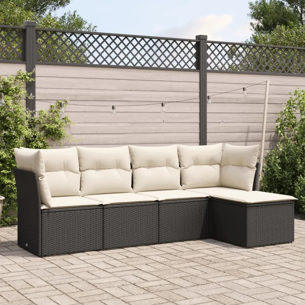 vidaXL Set Divani da Giardino 5 pz con Cuscini in Polyrattan Nero