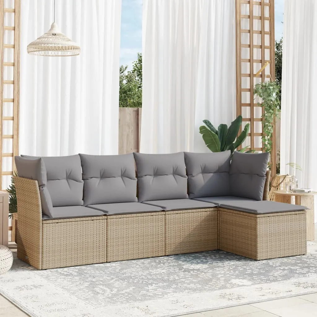 vidaXL Set Divano da Giardino 5 pz con Cuscini Beige in Polyrattan