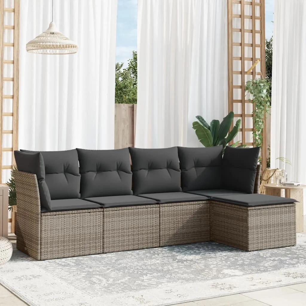 vidaXL Set Divano da Giardino 5 pz con Cuscini Grigio in Polyrattan