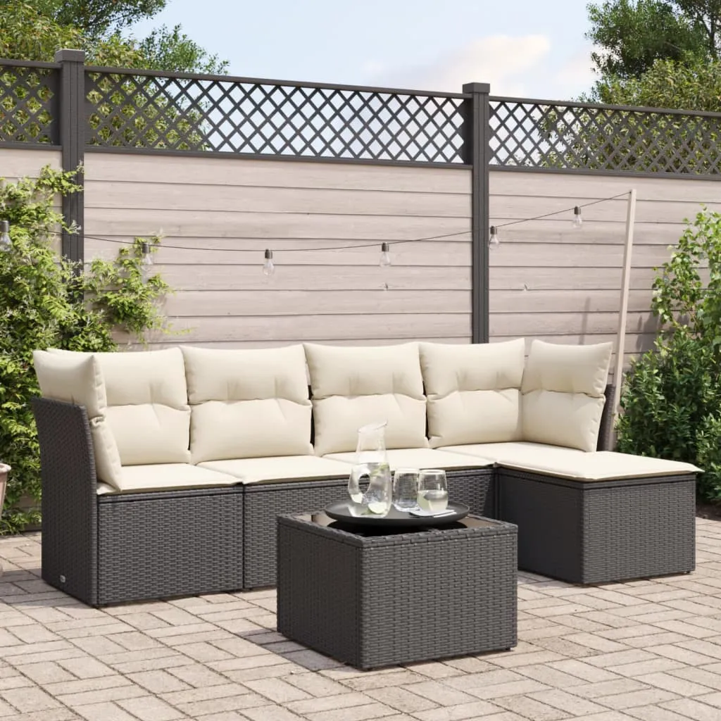 vidaXL Set Divano da Giardino 6 pz con Cuscini Nero in Polyrattan