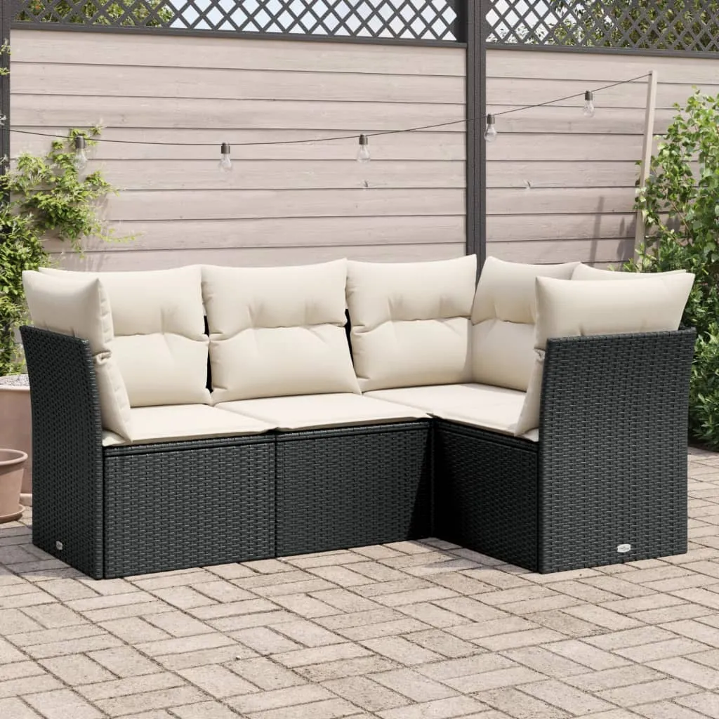 vidaXL Set Divani da Giardino 4 pz con Cuscini Nero in Polyrattan