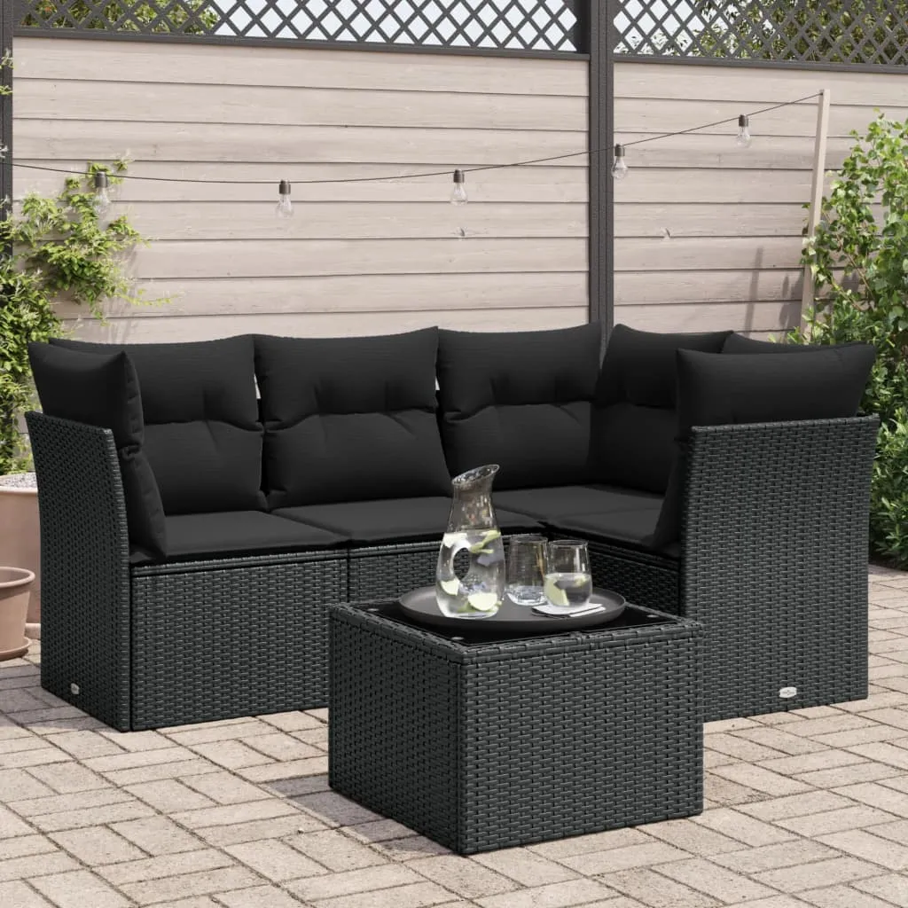 vidaXL Set Divani da Giardino 5 pz con Cuscini in Polyrattan Nero