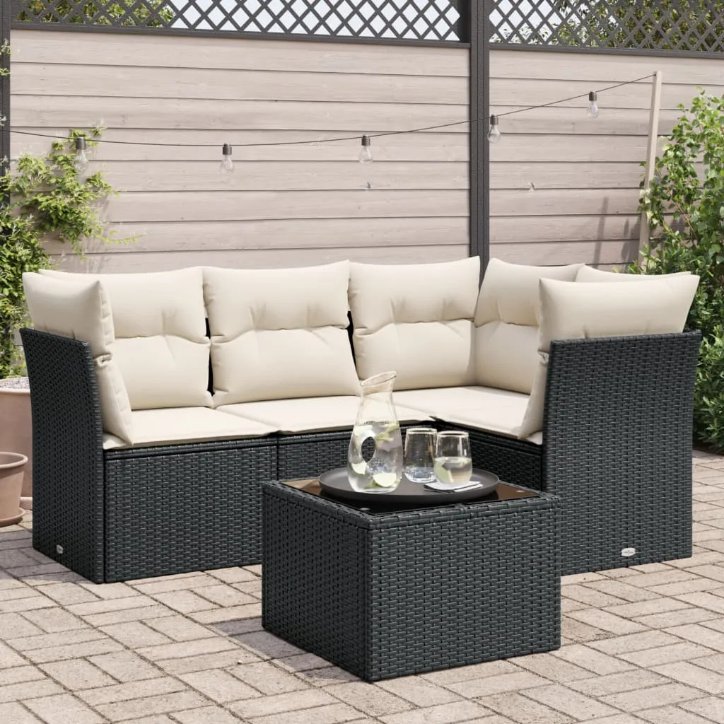 vidaXL Set Divani da Giardino 5 pz con Cuscini in Polyrattan Nero