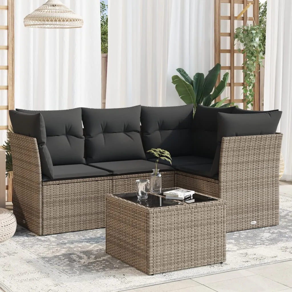 vidaXL Set Divano da Giardino 5 pz con Cuscini Grigio in Polyrattan