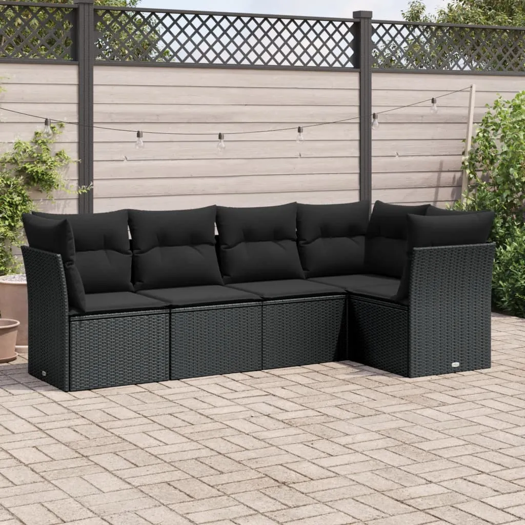 vidaXL Set Divani da Giardino 5 pz con Cuscini in Polyrattan Nero