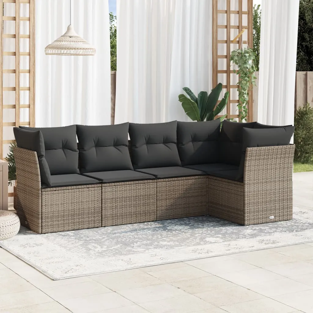 vidaXL Set Divano da Giardino 5 pz con Cuscini Grigio in Polyrattan