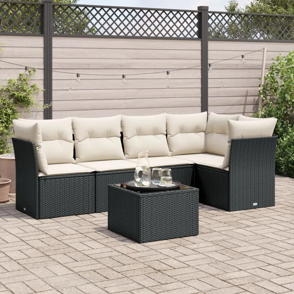 vidaXL Set Divano da Giardino 6 pz con Cuscini Nero in Polyrattan