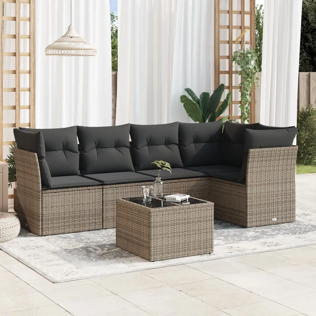 vidaXL Set Divano da Giardino 6 pz con Cuscini Grigio in Polyrattan