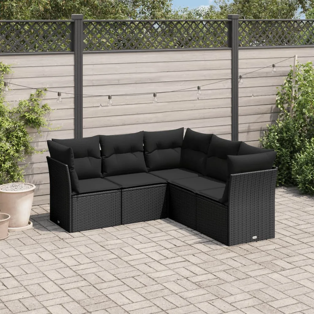 vidaXL Set Divani da Giardino 5 pz con Cuscini in Polyrattan Nero