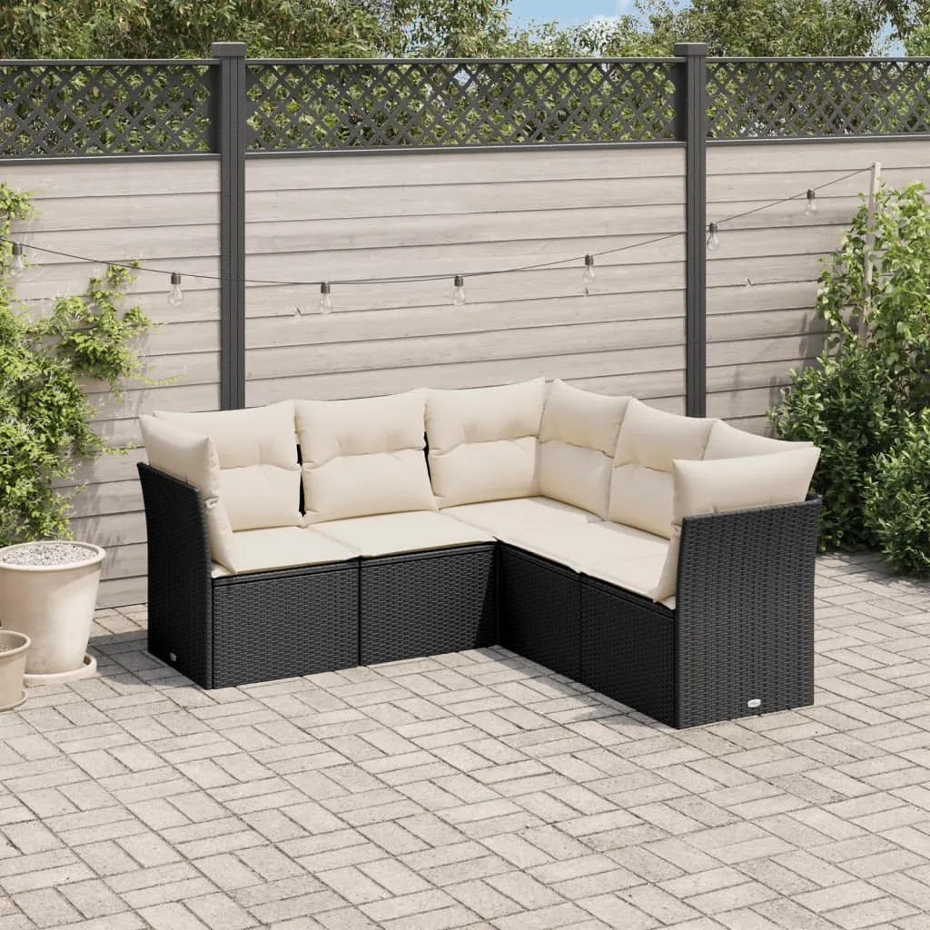 vidaXL Set Divani da Giardino 5 pz con Cuscini in Polyrattan Nero