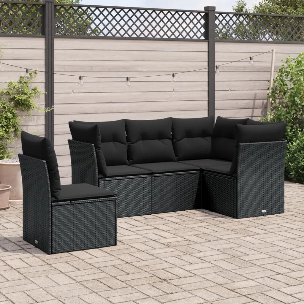 vidaXL Set Divani da Giardino 5 pz con Cuscini in Polyrattan Nero