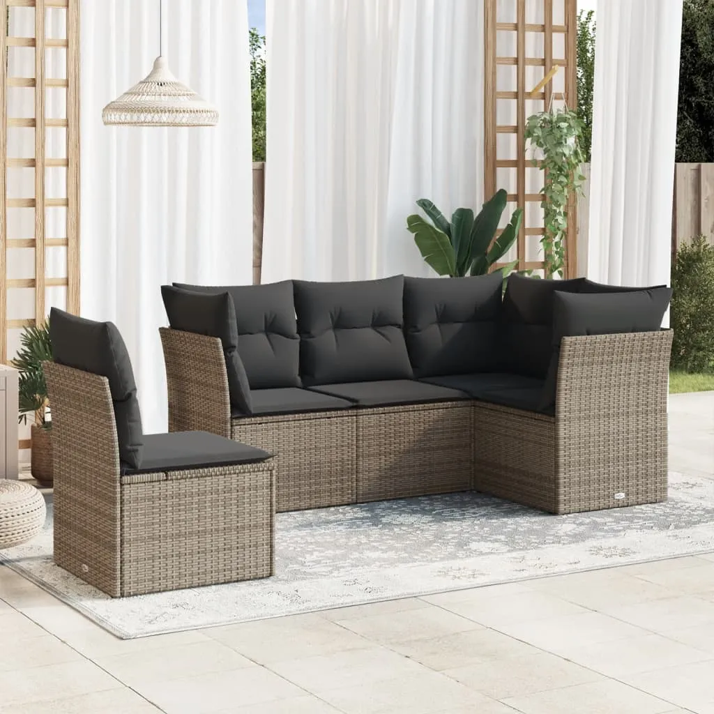 vidaXL Set Divano da Giardino 5 pz con Cuscini Grigio in Polyrattan