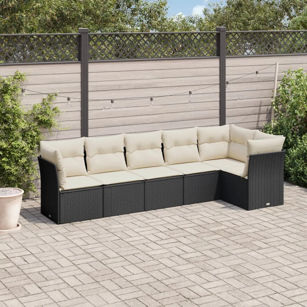 vidaXL Set Divano da Giardino 6 pz con Cuscini Nero in Polyrattan