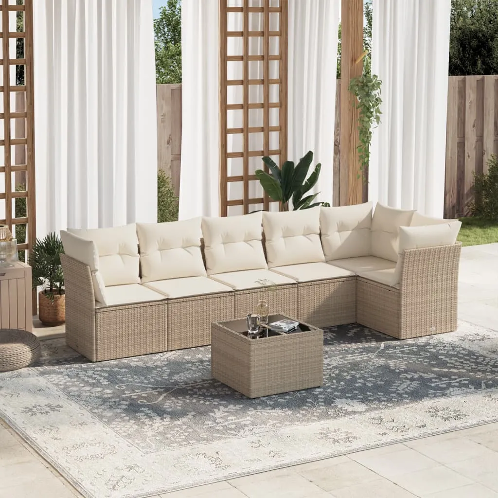 vidaXL Set Divani da Giardino 7 pz con Cuscini Beige in Polyrattan