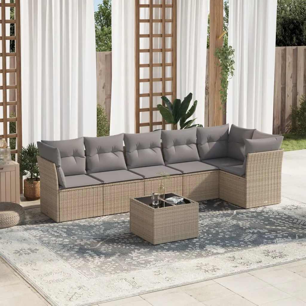 vidaXL Set Divani da Giardino 7 pz con Cuscini Beige in Polyrattan