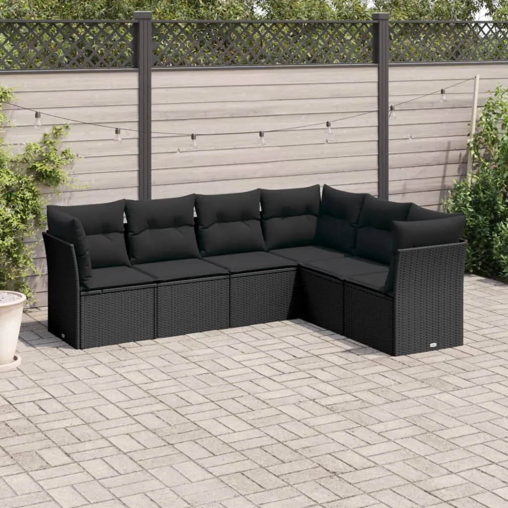 vidaXL Set Divano da Giardino 6 pz con Cuscini Nero in Polyrattan