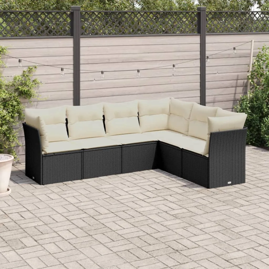 vidaXL Set Divano da Giardino 6 pz con Cuscini Nero in Polyrattan