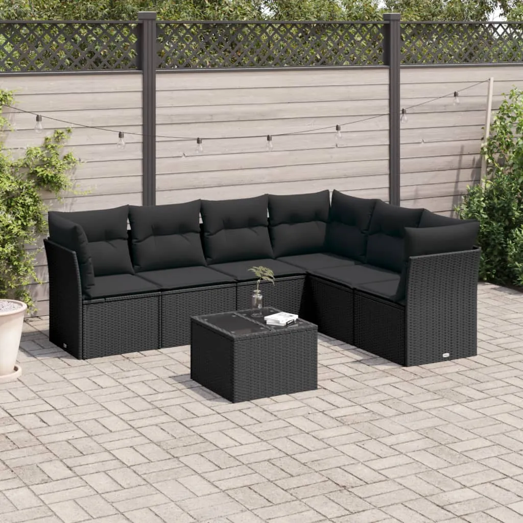 vidaXL Set Divani da Giardino con Cuscini 7pz Nero Polyrattan