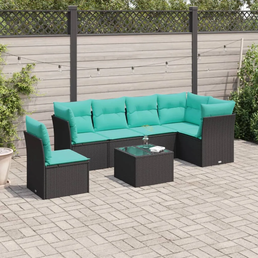 vidaXL Set Divani da Giardino con Cuscini 7pz Nero Polyrattan