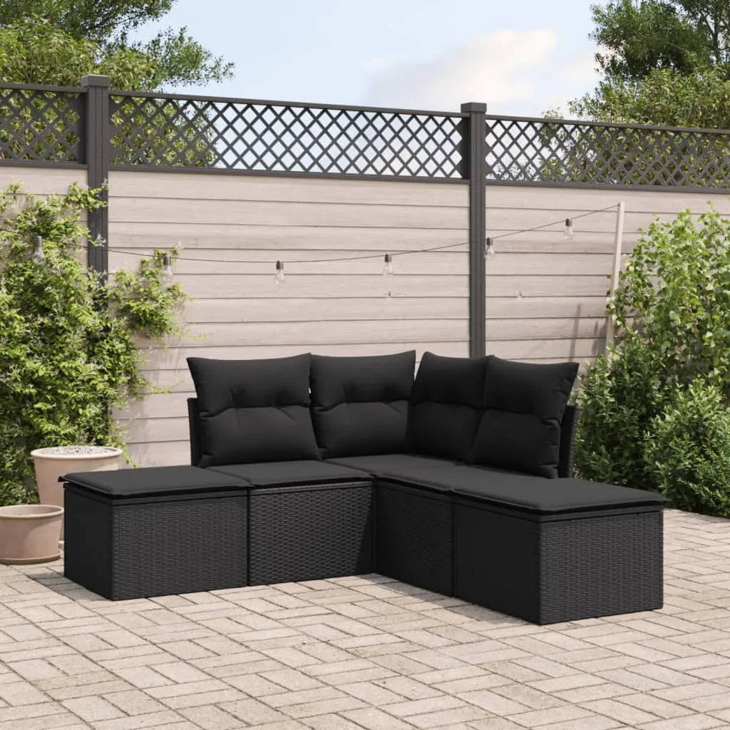 vidaXL Set Divani da Giardino 5 pz con Cuscini in Polyrattan Nero