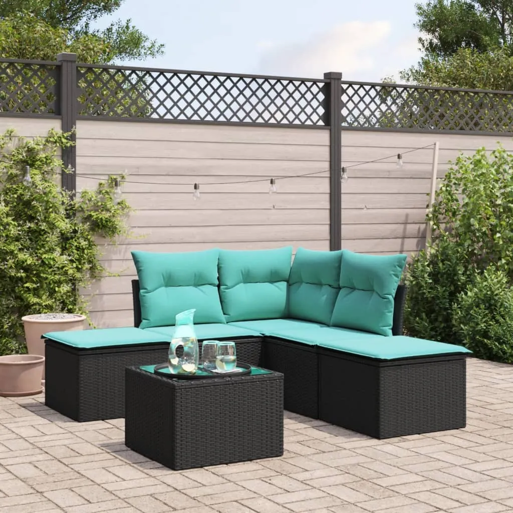 vidaXL Set Divano da Giardino 6 pz con Cuscini Nero in Polyrattan