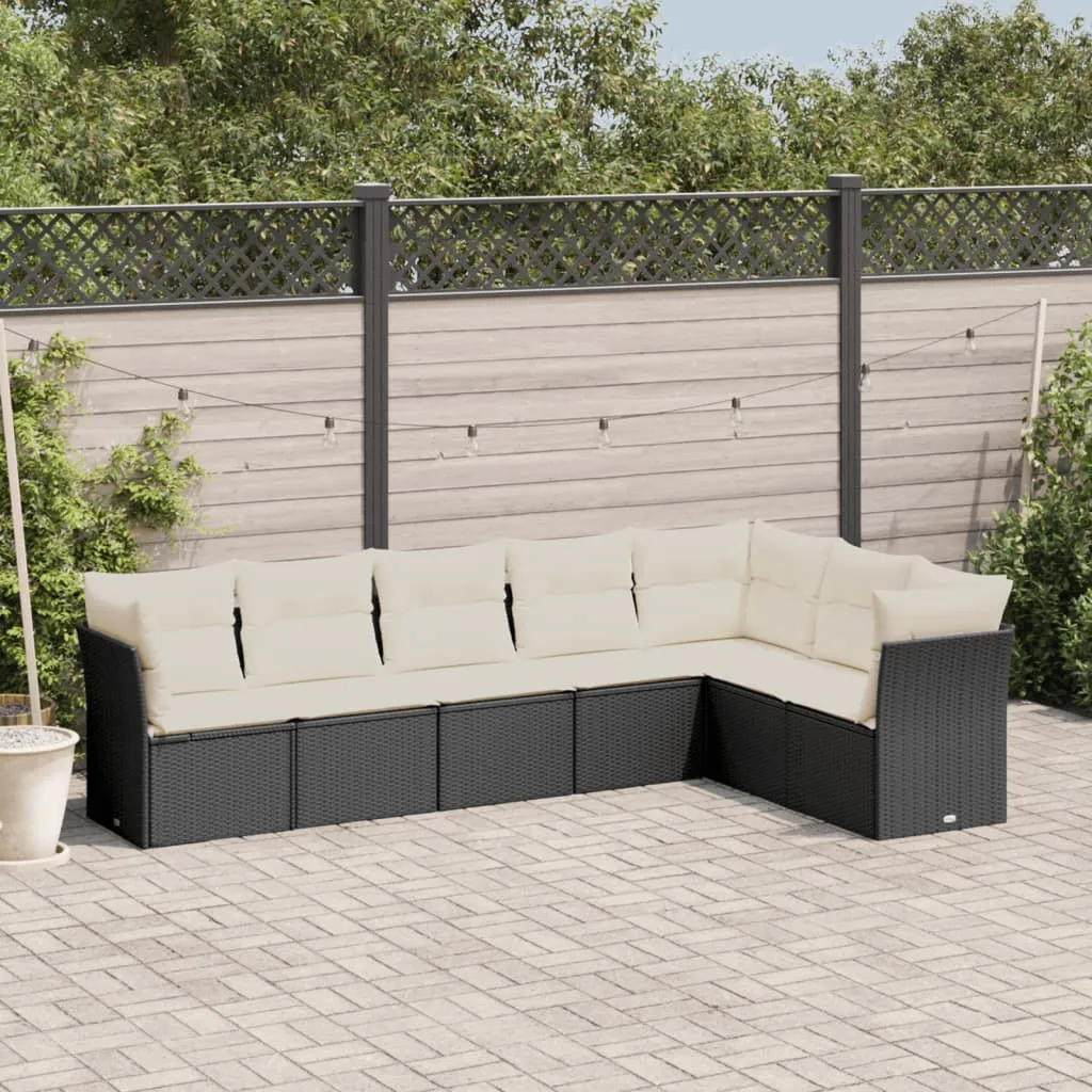 vidaXL Set Divani da Giardino con Cuscini 7pz Nero Polyrattan