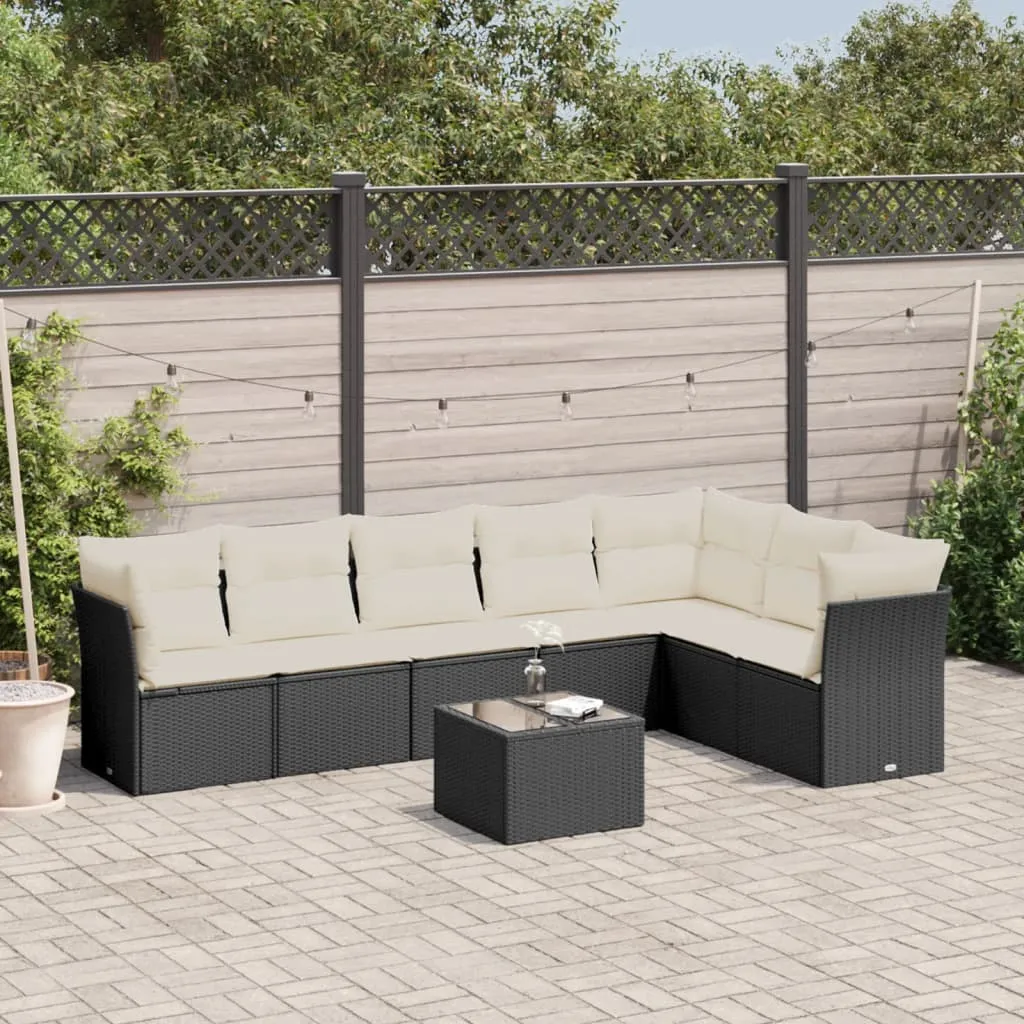 vidaXL Set Divani da Giardino con Cuscini 8 pz Nero in Polyrattan