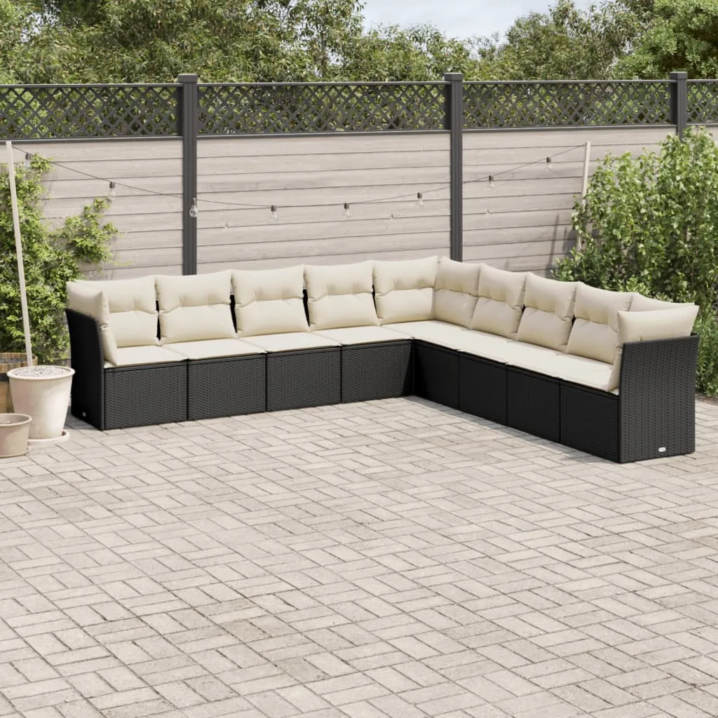 vidaXL Set Divani da Giardino 9 pz con Cuscini Nero in Polyrattan